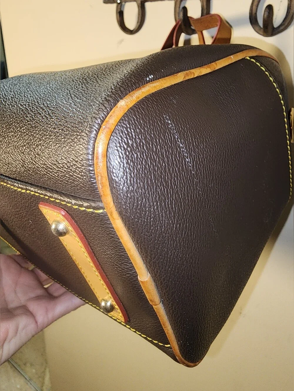 Dooney & Bourke Brown Olivia Pebbled Leather Satchel Tan Handles Purse